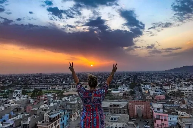 Nahargarh Fort at sunset and Jaipur by night