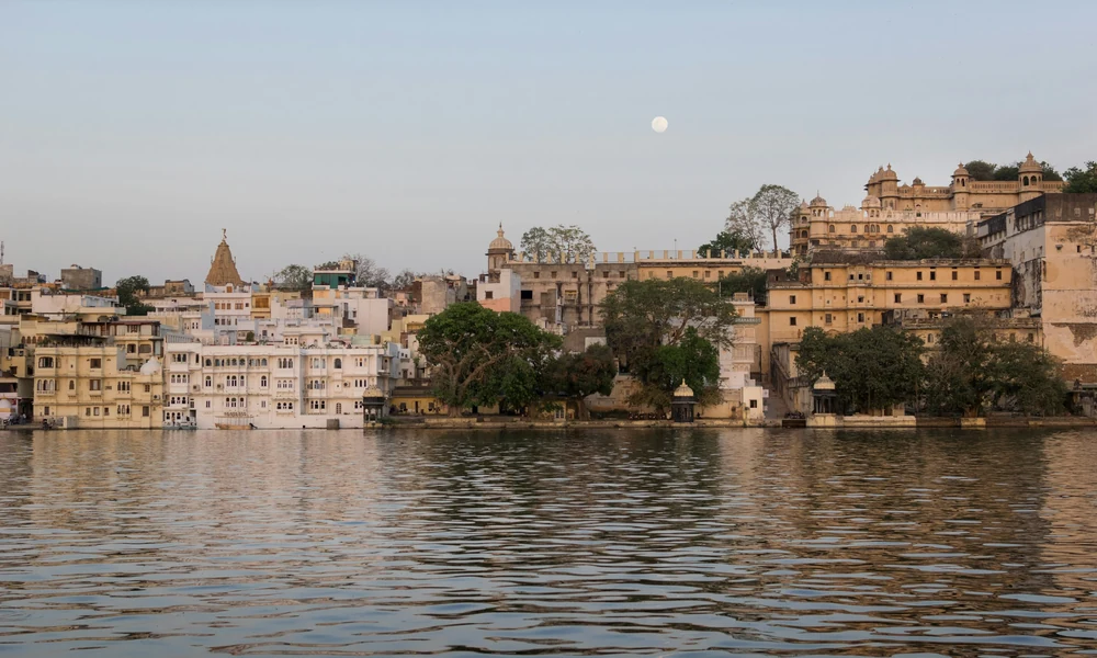 The old city of Udaipur seen from the west shore of Lake Pichola
